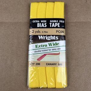 Wrights Extra Wide Double Fold Bias Tape 3 Yards Poly Cotton Canary 086
